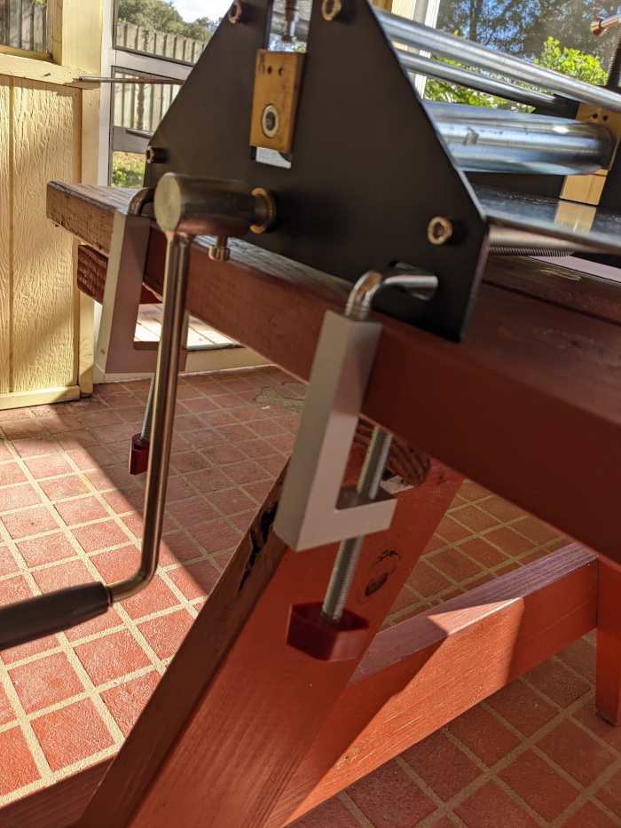 Fome Etching Press clamped to table